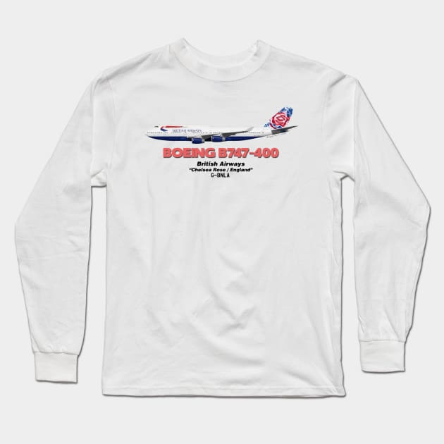 Boeing B747-400 - British Airways "Chelsea Rose / England" (Art Print) Long Sleeve T-Shirt by TheArtofFlying